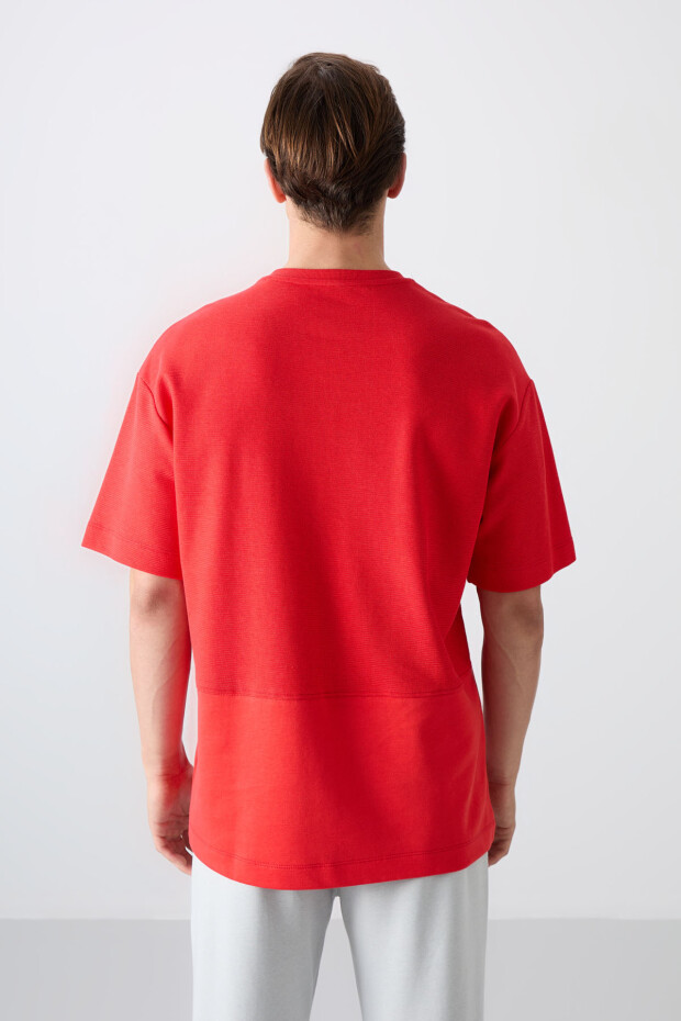 Fiesta Pamuklu Kalın Yüzeyi Dokulu Oversize Fit Basic Erkek T-Shirt - 88337 - 6