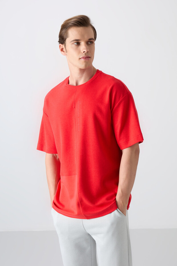 Fiesta Pamuklu Kalın Yüzeyi Dokulu Oversize Fit Basic Erkek T-Shirt - 88337