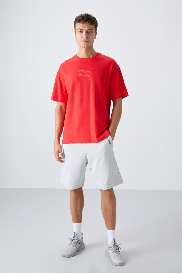 Fiesta Pamuklu Kalın Yüzeyi Dokulu Oversize Fit Baskılı Erkek T-Shirt - 88336 - 2