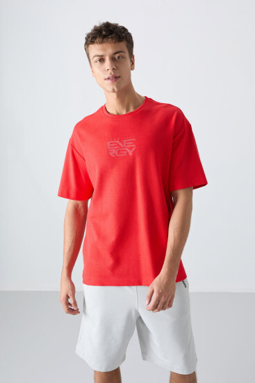 Fiesta Pamuklu Kalın Yüzeyi Dokulu Oversize Fit Baskılı Erkek T-Shirt - 88336 