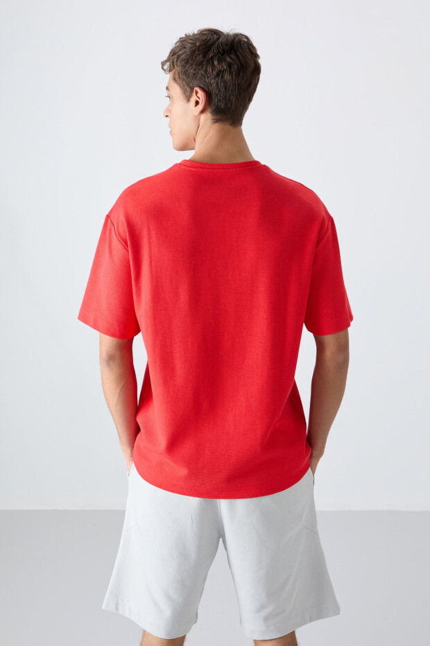 Fiesta Pamuklu Kalın Yüzeyi Dokulu Oversize Fit Baskılı Erkek T-Shirt - 88336 - 5