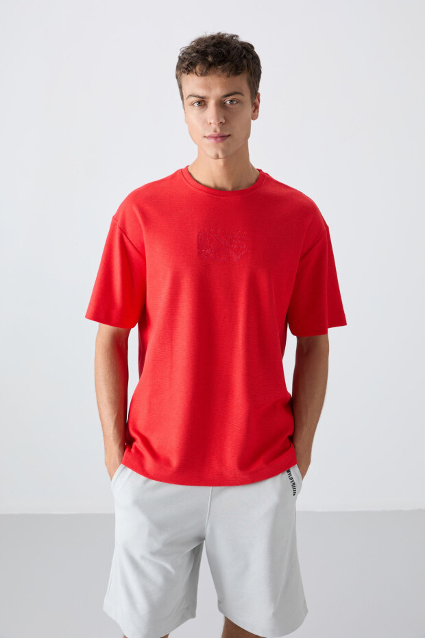 Fiesta Pamuklu Kalın Yüzeyi Dokulu Oversize Fit Baskılı Erkek T-Shirt - 88336 - 4