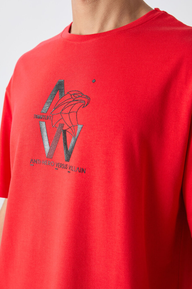 Fiesta Pamuklu Kalın Yumuşak Dokulu Oversize Fit Baskılı Erkek T-Shirt - 88332 - 3