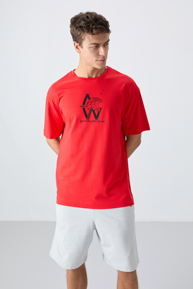 Fiesta Pamuklu Kalın Yumuşak Dokulu Oversize Fit Baskılı Erkek T-Shirt - 88332 - 4