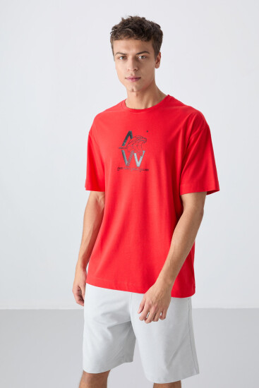 Fiesta Pamuklu Kalın Yumuşak Dokulu Oversize Fit Baskılı Erkek T-Shirt - 88332 