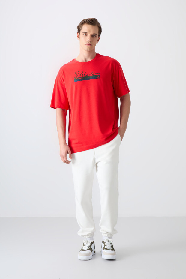 Fiesta Pamuklu Kalın Yumuşak Dokulu Oversize Fit Baskılı Erkek T-Shirt - 88334 - 2