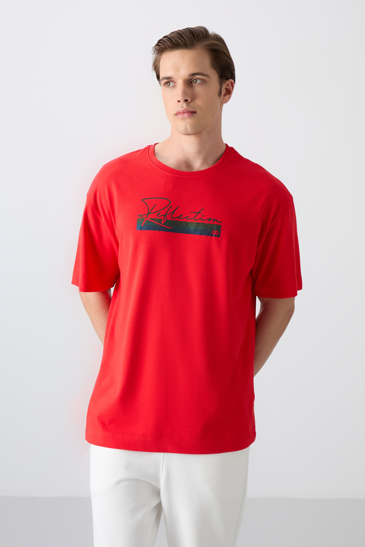 Fiesta Pamuklu Kalın Yumuşak Dokulu Oversize Fit Baskılı Erkek T-Shirt - 88334 - TOMMYLIFE