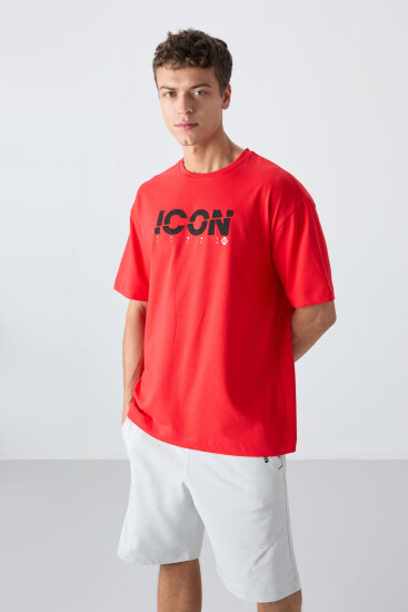 Fiesta Pamuklu Kalın Yumuşak Dokulu Oversize Fit Baskılı Erkek T-Shirt - 88331 