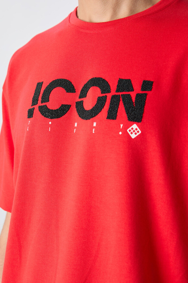 Fiesta Pamuklu Kalın Yumuşak Dokulu Oversize Fit Baskılı Erkek T-Shirt - 88331 - 3