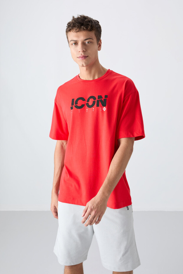 Fiesta Pamuklu Kalın Yumuşak Dokulu Oversize Fit Baskılı Erkek T-Shirt - 88331 - 4