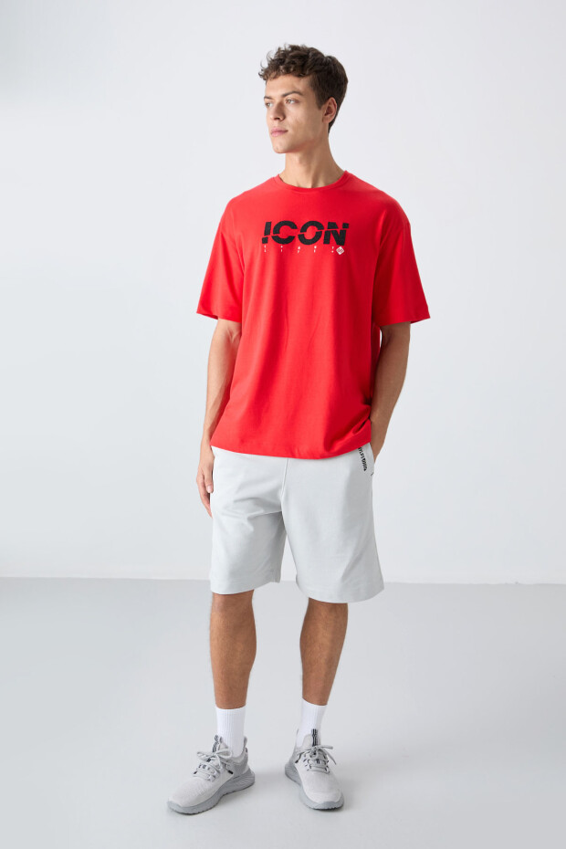 Fiesta Pamuklu Kalın Yumuşak Dokulu Oversize Fit Baskılı Erkek T-Shirt - 88331 - 2