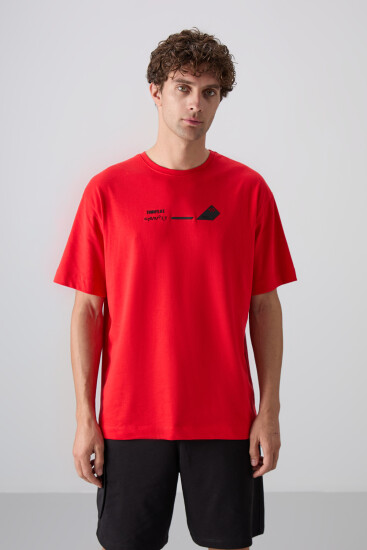Fiesta Pamuklu Kalın Yumuşak Dokulu Oversize Fit Baskılı Erkek T-Shirt - 88330 