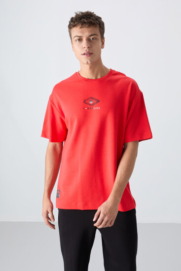 Fiesta Pamuklu Kalın Yumuşak Dokulu Oversize Fit Baskılı Erkek T-Shirt - 88325 