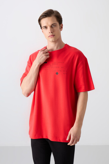 Fiesta Pamuklu Kalın Yumuşak Dokulu Oversize Fit Baskılı Erkek T-Shirt - 88326 