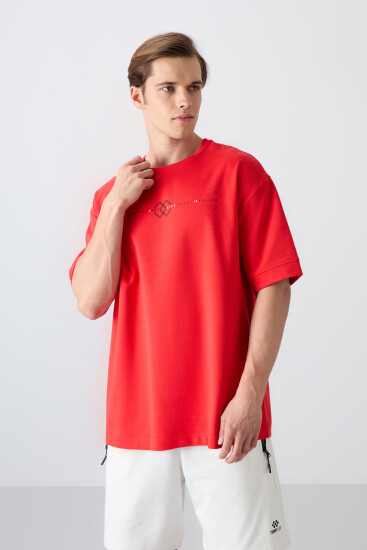 Fiesta Pamuklu Kalın Yumuşak Dokulu Oversize Fit Baskılı Erkek T-Shirt - 88323 