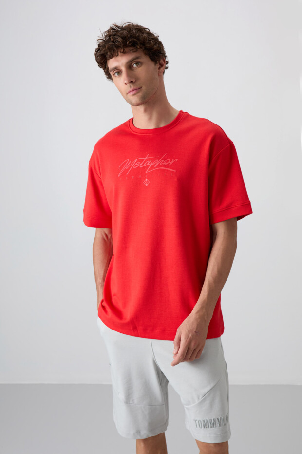 Fiesta Pamuklu Kalın Yumuşak Dokulu Oversize Fit Baskılı Erkek T-Shirt - 88320 - 4