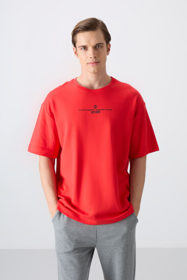 Fiesta Pamuklu Kalın Yumuşak Dokulu Oversize Fit Baskılı Erkek T-Shirt - 88321 