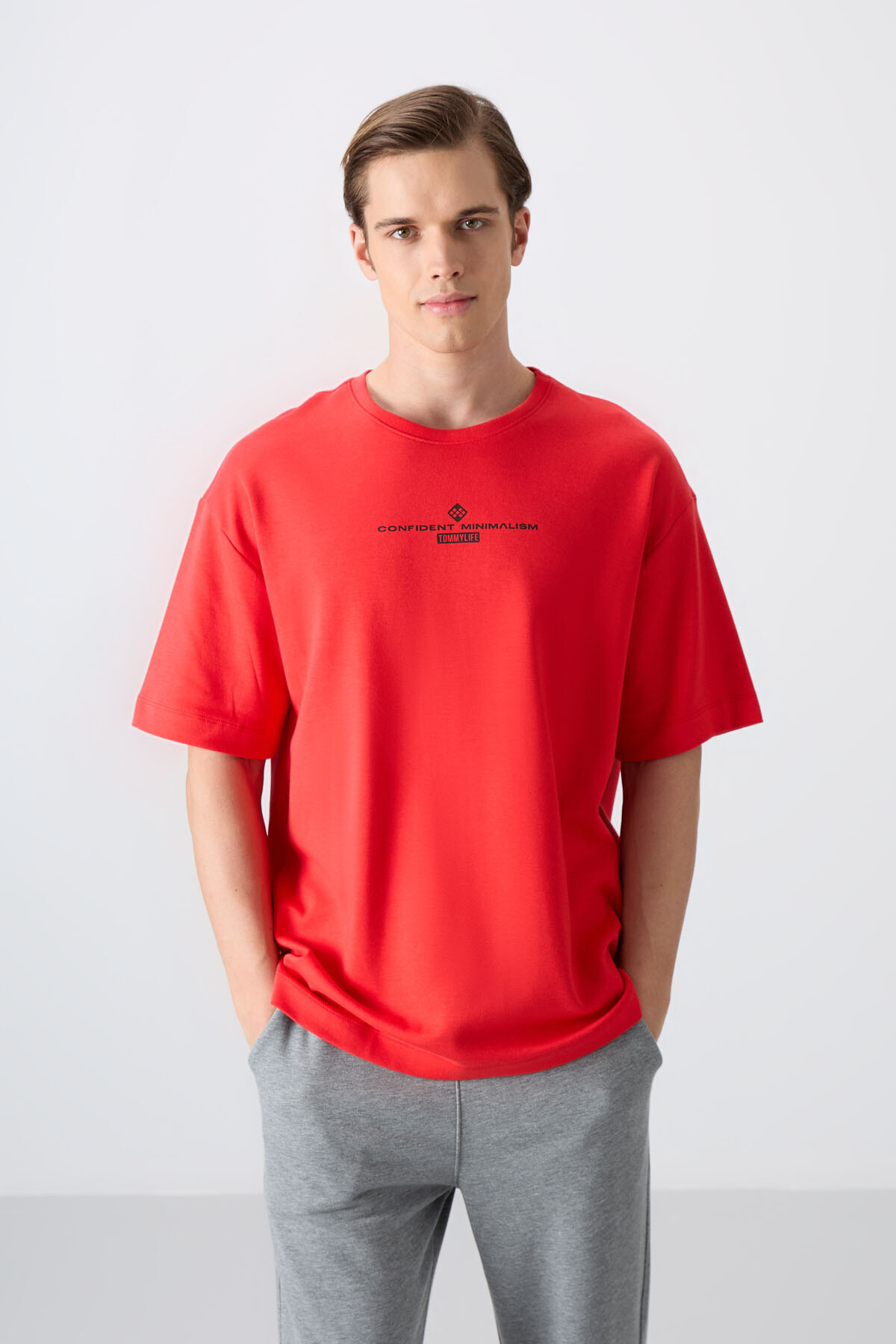 Fiesta Pamuklu Kalın Yumuşak Dokulu Oversize Fit Baskılı Erkek T-Shirt - 88321 - TOMMYLIFE
