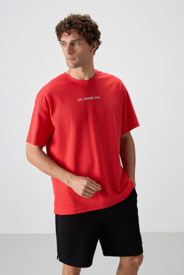 Fiesta Pamuklu Kalın Yüzeyi Dokulu Oversize Fit Baskılı Erkek T-Shirt - 88364 