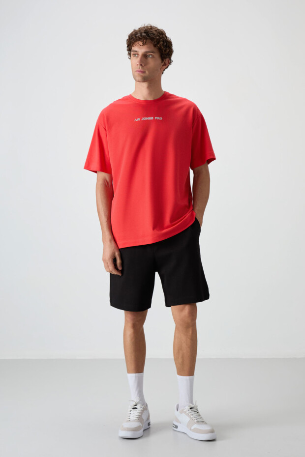 Fiesta Pamuklu Kalın Yüzeyi Dokulu Oversize Fit Baskılı Erkek T-Shirt - 88364 - 2