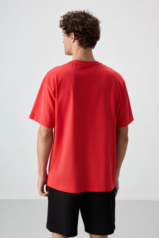 Fiesta Pamuklu Kalın Yüzeyi Dokulu Oversize Fit Baskılı Erkek T-Shirt - 88364 - 5