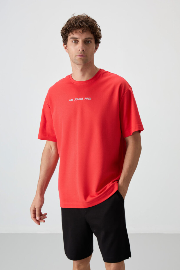 Fiesta Pamuklu Kalın Yüzeyi Dokulu Oversize Fit Baskılı Erkek T-Shirt - 88364 - 4