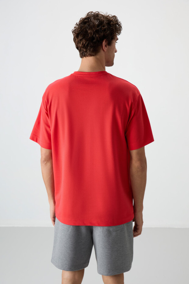 Fiesta Pamuklu Kalın Yüzeyi Dokulu Oversize Fit Baskılı Erkek T-Shirt - 88365