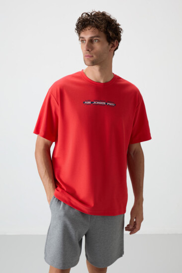 Fiesta Pamuklu Kalın Yüzeyi Dokulu Oversize Fit Baskılı Erkek T-Shirt - 88365 - Thumbnail