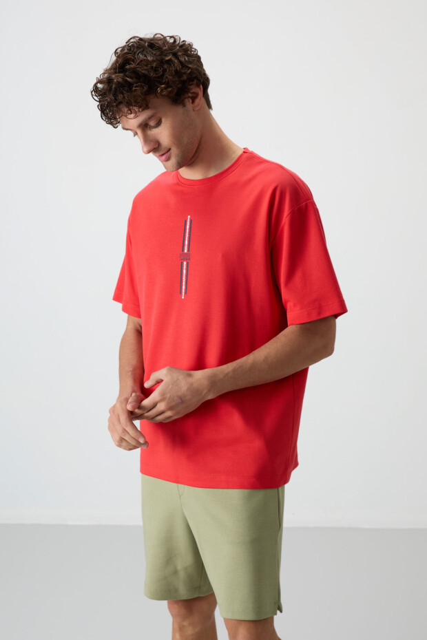 Fiesta Pamuklu Kalın Yüzeyi Dokulu Oversize Fit Baskılı Erkek T-Shirt - 88366 - 4