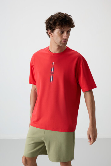 Fiesta Pamuklu Kalın Yüzeyi Dokulu Oversize Fit Baskılı Erkek T-Shirt - 88366 