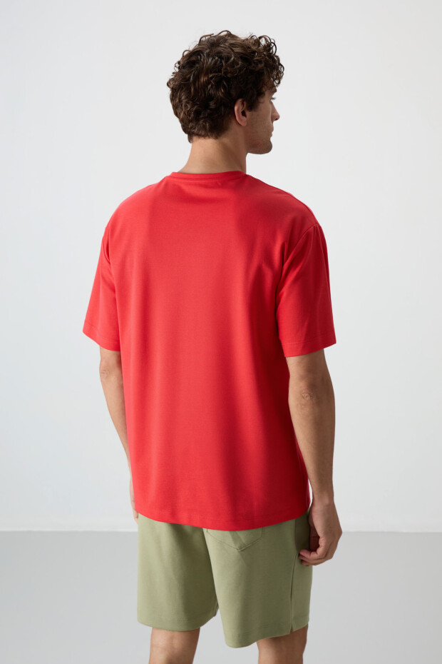 Fiesta Pamuklu Kalın Yüzeyi Dokulu Oversize Fit Baskılı Erkek T-Shirt - 88366 - 5