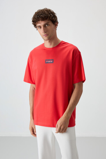Fiesta Pamuklu Kalın Yüzeyi Dokulu Oversize Fit Baskılı Erkek T-Shirt - 88367 