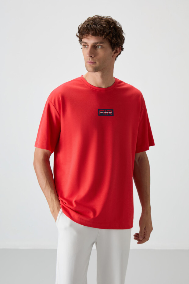 Fiesta Pamuklu Kalın Yüzeyi Dokulu Oversize Fit Baskılı Erkek T-Shirt - 88367