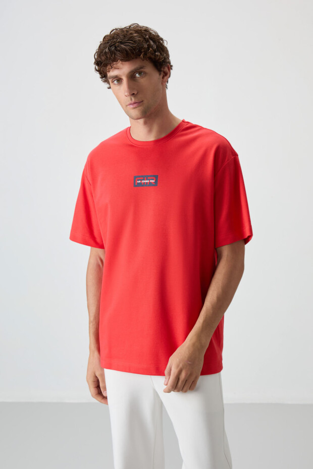 Fiesta Pamuklu Kalın Yüzeyi Dokulu Oversize Fit Baskılı Erkek T-Shirt - 88367