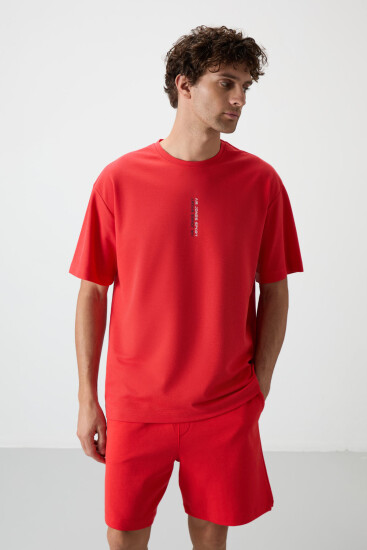 Fiesta Pamuklu Kalın Yüzeyi Dokulu Oversize Fit Baskılı Erkek T-Shirt - 88368 