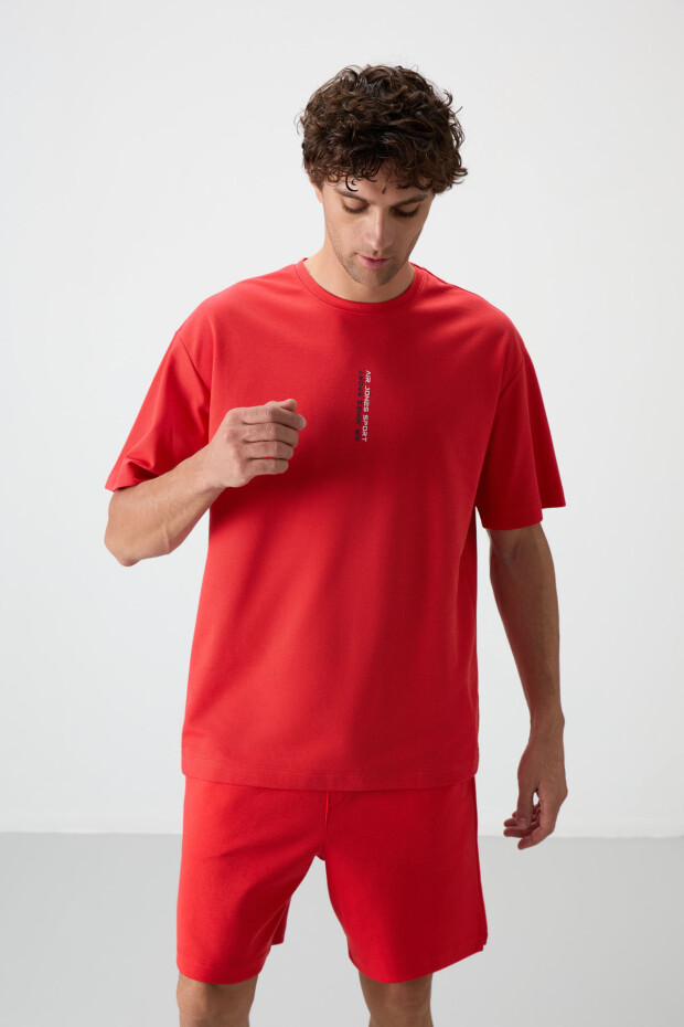 Fiesta Pamuklu Kalın Yüzeyi Dokulu Oversize Fit Baskılı Erkek T-Shirt - 88368 - 4