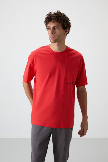 Fiesta Pamuklu Kalın Yüzeyi Dokulu Oversize Fit Baskılı Erkek T-Shirt - 88370 