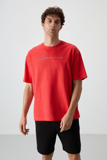 Fiesta Pamuklu Kalın Yüzeyi Dokulu Oversize Fit Baskılı Erkek T-Shirt - 88371 