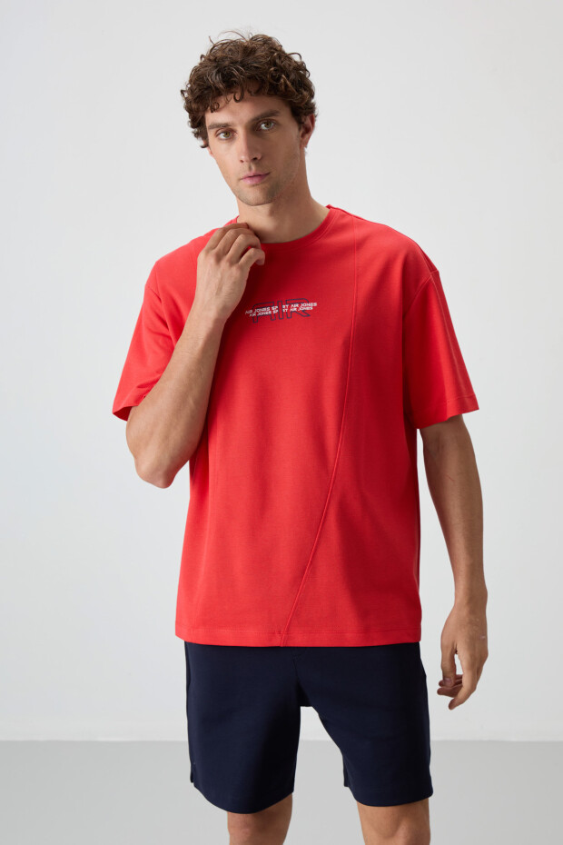 Fiesta Pamuklu Kalın Yüzeyi Dokulu Oversize Fit Baskılı Erkek T-Shirt - 88372