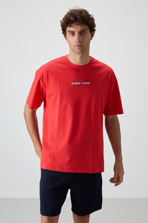 Fiesta Pamuklu Kalın Yüzeyi Dokulu Oversize Fit Baskılı Erkek T-Shirt - 88372
