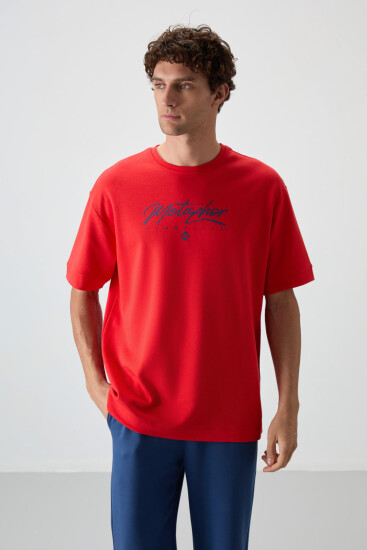 Fiesta-Parlament Pamuklu Kalın Yumuşak Dokulu Oversize Fit Baskılı Erkek T-Shirt - 88320 