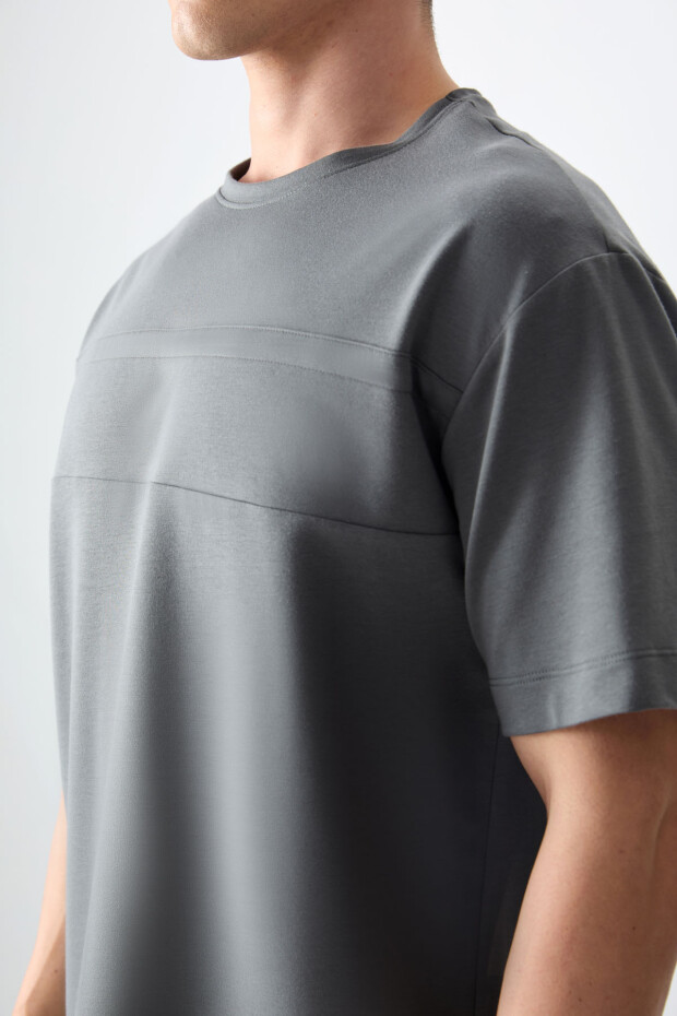 Haki Pamuklu Kalın Yumuşak Dokulu Oversize Fit Basic Erkek T-Shirt - 88378