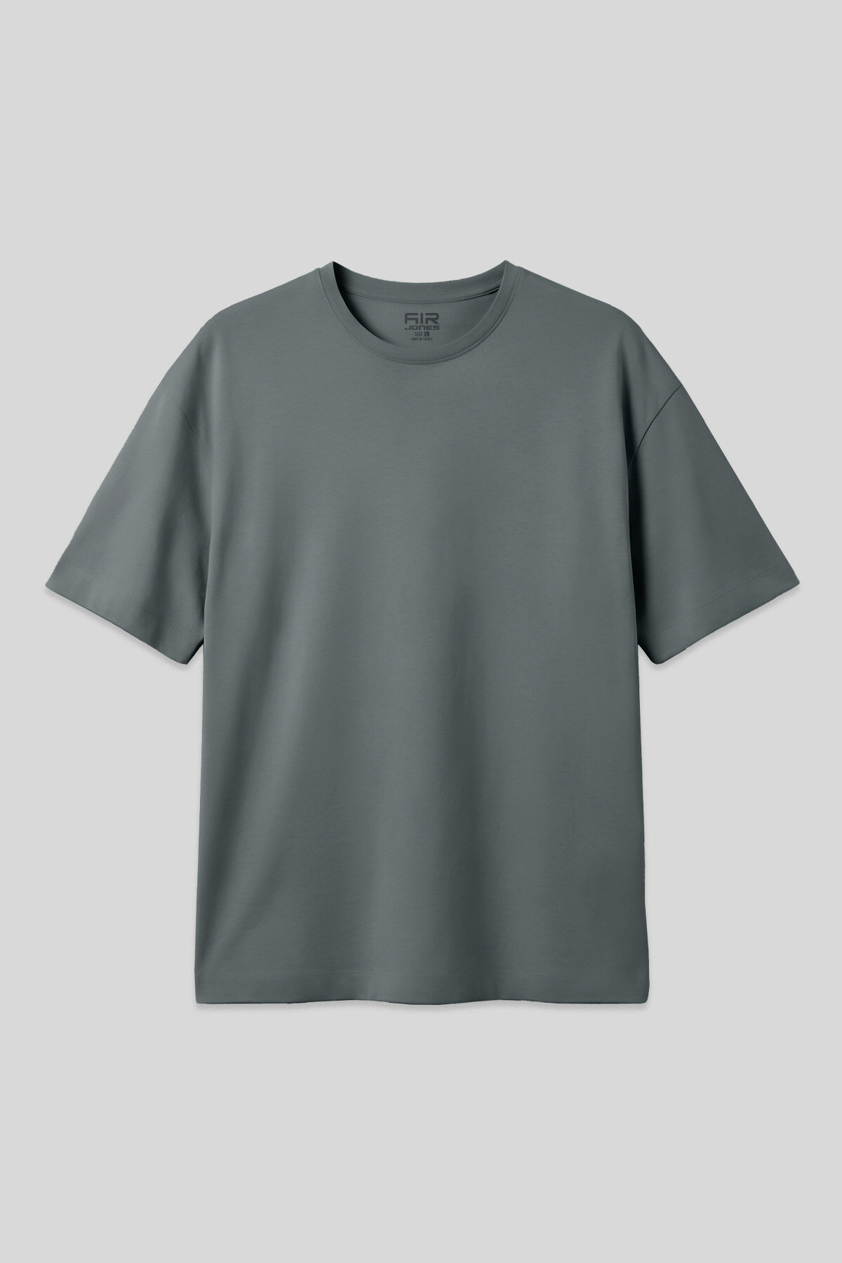 Haki Pamuklu Kalın Yumuşak Dokulu Oversize Fit Basic Erkek T-Shirt - 88377 - Air Jones