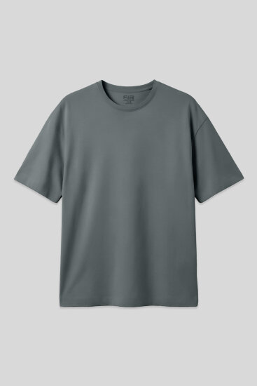 Haki Pamuklu Kalın Yumuşak Dokulu Oversize Fit Basic Erkek T-Shirt - 88377 