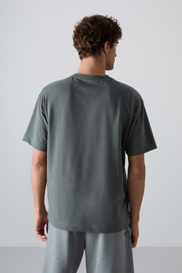 Haki Pamuklu Kalın Yumuşak Dokulu Oversize Fit Baskılı Erkek T-Shirt - 88345
