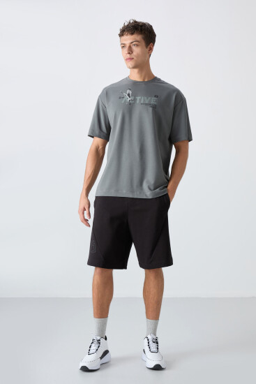 Haki Pamuklu Kalın Yumuşak Dokulu Oversize Fit Baskılı Erkek T-Shirt - 88344 - TOMMYLIFE (1)