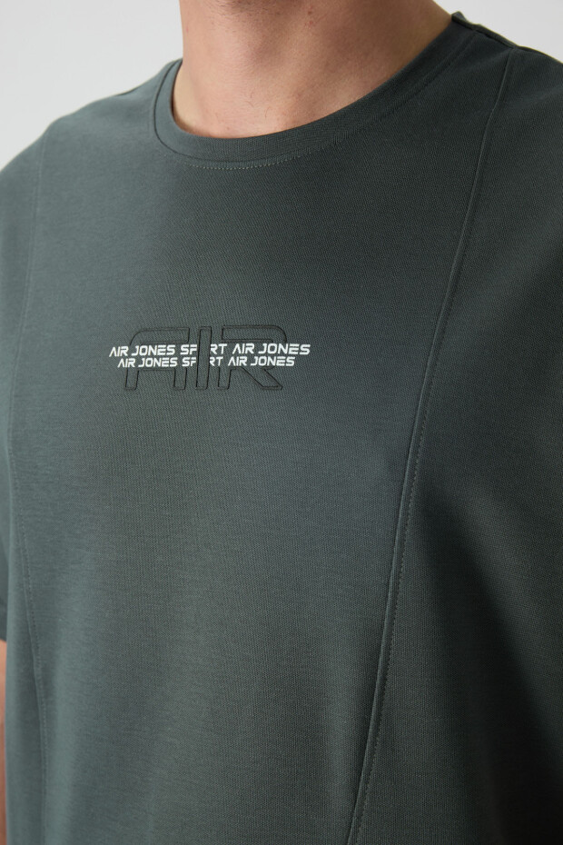 Haki Pamuklu Kalın Yüzeyi Dokulu Oversize Fit Baskılı Erkek T-Shirt - 88372