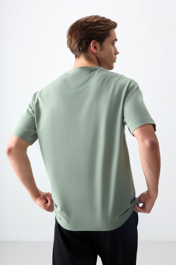 Açık Yeşil Pamuklu Kalın Yumuşak Dokulu Oversize Fit Basic Erkek T-Shirt - 88378