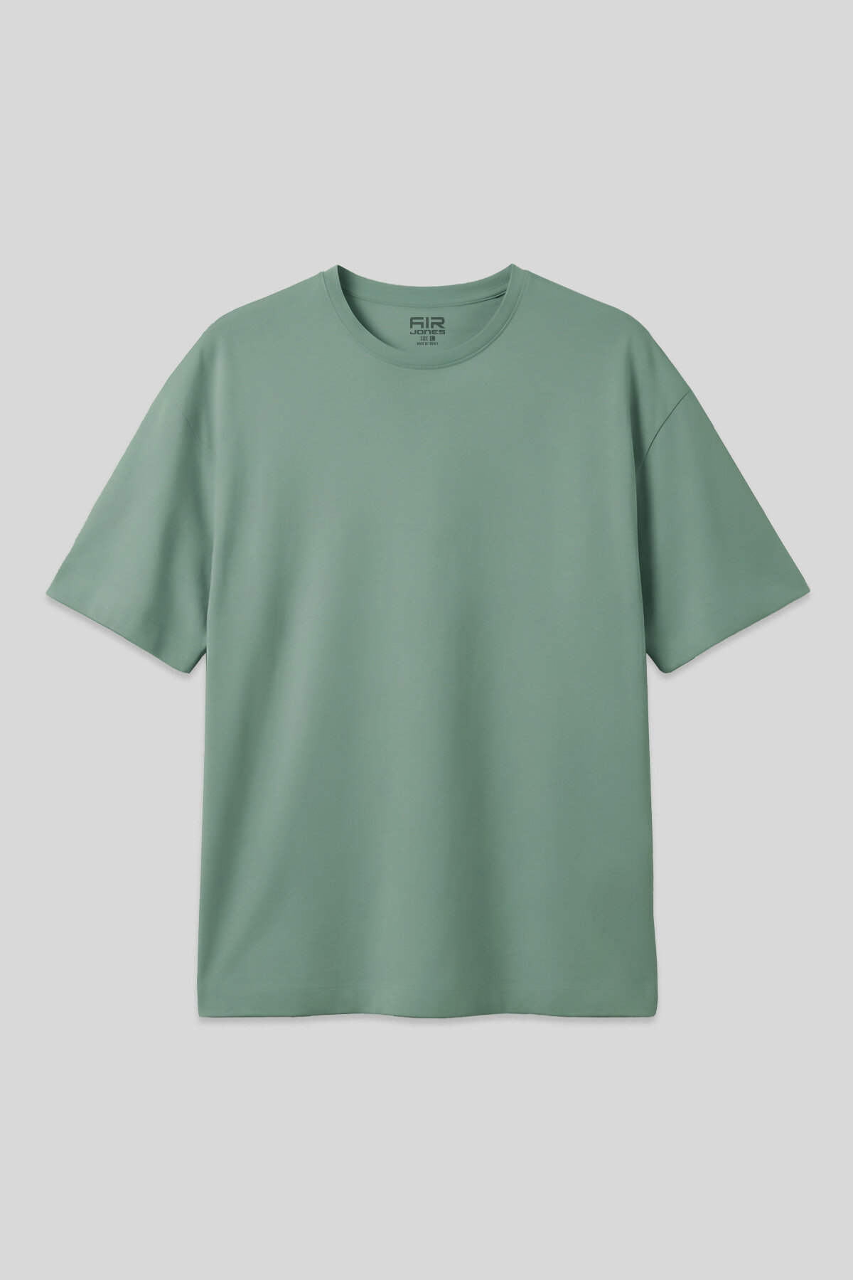 Açık Yeşil Pamuklu Kalın Yumuşak Dokulu Oversize Fit Basic Erkek T-Shirt - 88377 - Air Jones