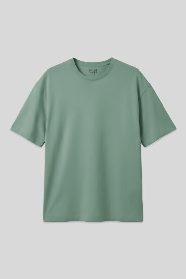 Açık Yeşil Pamuklu Kalın Yumuşak Dokulu Oversize Fit Basic Erkek T-Shirt - 88377 